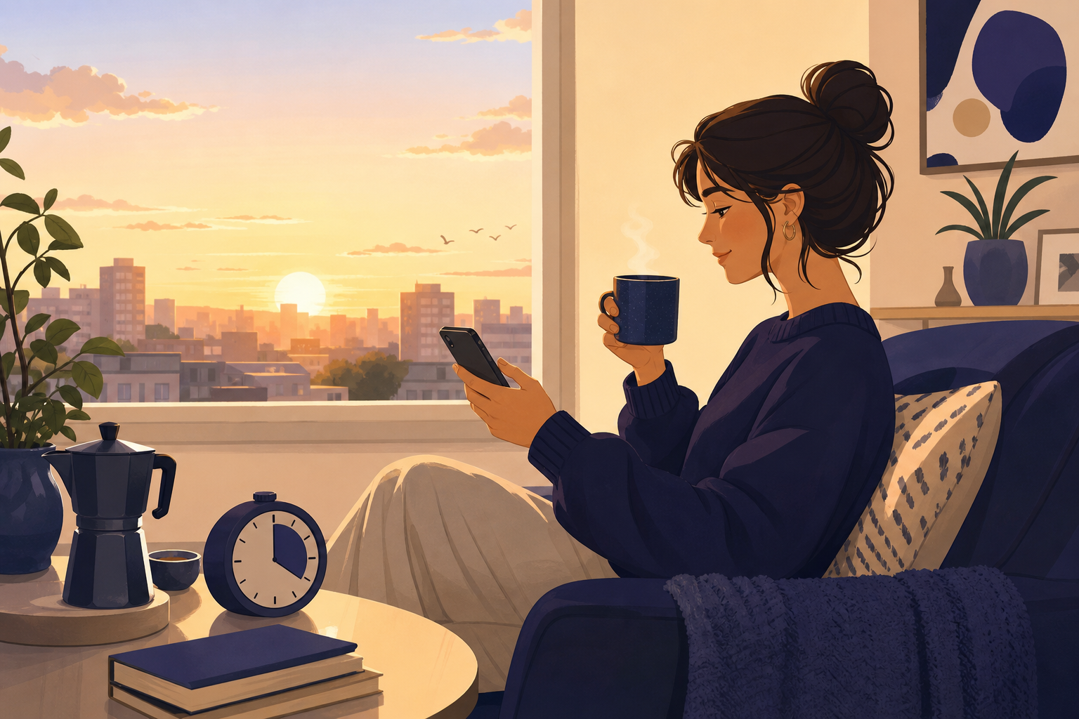 朝のニュースチェック習慣のイラスト