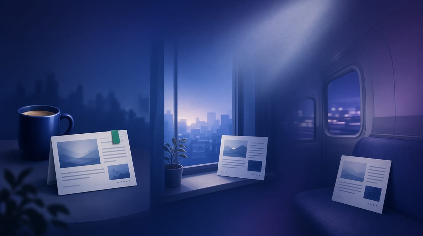 朝・昼・夜にニュースカードを見る習慣のイラスト